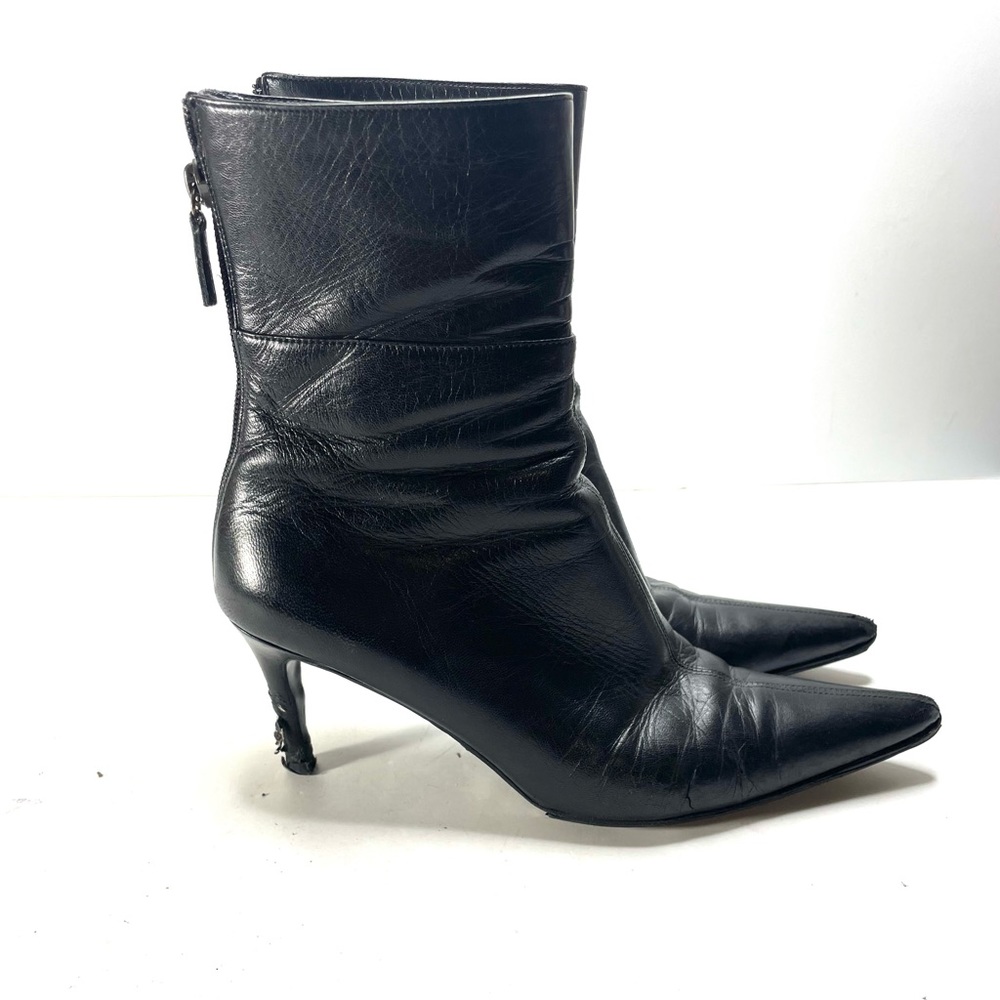 Gucci black leather ankle heels size 37.5